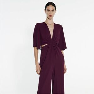 NWT ZARA CUT OUT JUMPSUIT SHORT SLEEVE V NECK 0387/166 XS